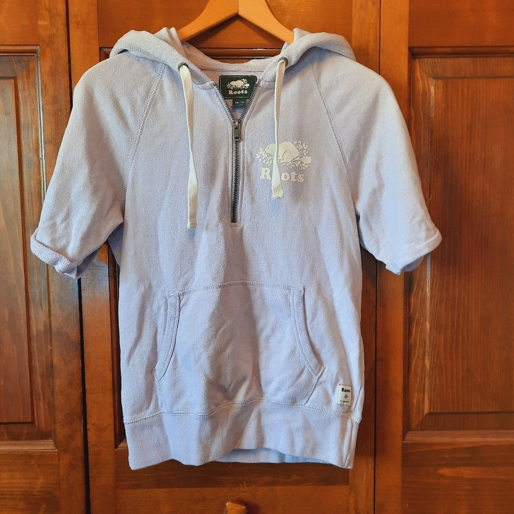 Roots Dockside Half Zip Light Lavender Short Sleeve Hoodie Sweatshirt Size XS